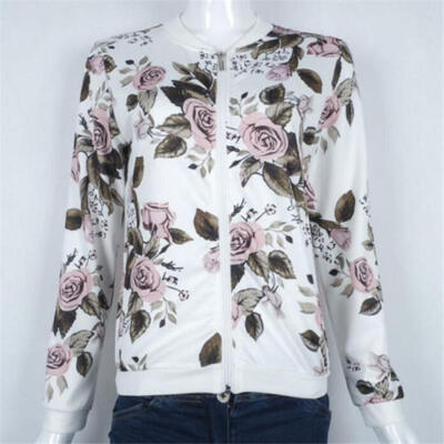 

Women Ladies Classic Casual Bomber Jacket Vintage Zip Up Biker Outwear Size 6-16