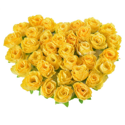 

UpperX Yellow Fabric Silk Artificial Rose Flower Heads for Decoration Pack of 50pcs