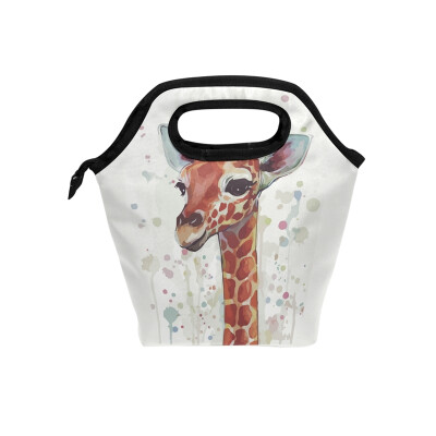 

Lunch Bag Cute Giraffe Tote Travel Picnic Insulated Handbags Portable Zipper Lunch Bag Box