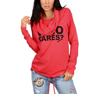 

MyMei 2016 New Womens Sweater Knit Shirt Printing Letters Heaps Collar Hooded Sweater