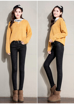 

High-waisted jeans women 2018 autumn&winter new style with fleece thickened slim slim stretch pencil pants N0001