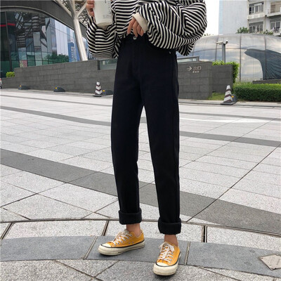 

2018 new autumn&winter add fleece thicken loose high-waisted&versatile jeans to show slimness