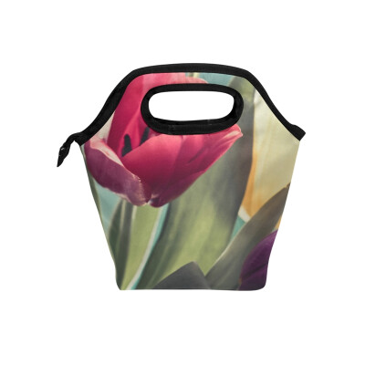 

Colorful Tulip Lunch Bag Tote Bag Travel Picnic Organizer Lunch Holder Handbags Lunch Bag Box