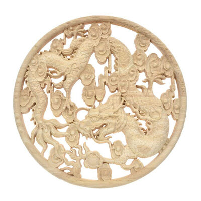 

UpperX Wooden Wall Lamp Carved Dragon Flying Placard Door Carpentry Accessory 24 cm