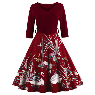 

Vintage Printed Fit&Flare Waisted Dress
