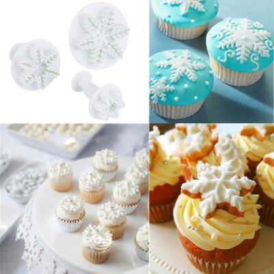 

3pcs Snowflake Paste Cookie Cake Decorating Cupcake Cutter Plunger Mold