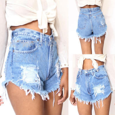 

Women Lady Fashion High Waist Stripped Short Jeans Denim Pants Summer Shorts Hot