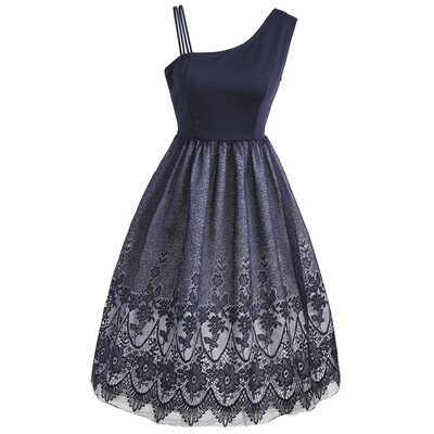 

Skew Neck Floral Lace Formal Dress
