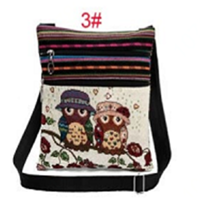 

Women Mini Crossbody Bag Owl Embroidery Jacquard Zipper Adjustable Strap Light Messenger Travel Outdoor Shoulder Bag