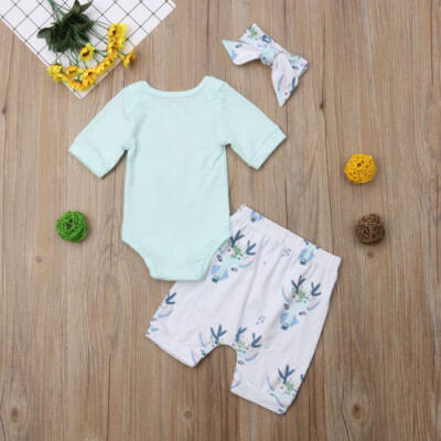 

Newborn Baby Girl Deer 3pcs Clothes Romper Bodysuit Pants Headband Outfits Set