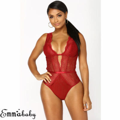 

USA Women V Neck Lace Up Bandage Bodysuit Leotard Lingerie Romper Tops Jumpsuit