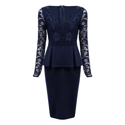 

Sexy V Neck Long Sleeve See-through Lace Spliced Bodycon Women Dress