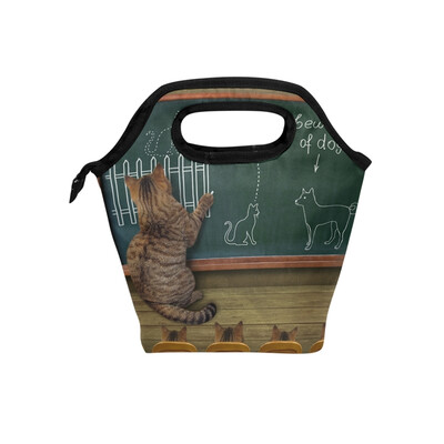 

Insulated Lunch Tote Bag Cat Teacher Travel Picnic Lunch Handbags Portable Zipper Lunch Bag Box
