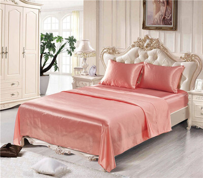 

Soft silk fitted sheets sets satin US TwinQueen King full sizes solid color Bedding 4pcsset bedspread bed set