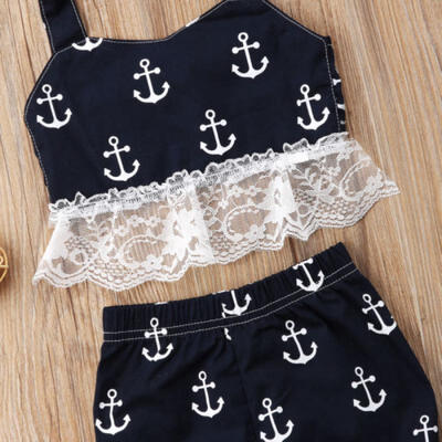 

Adorable Toddler Baby Girls Anchor Lace Tops Shorts Summer Outfits Set Clothes