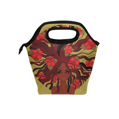 

Insulated Lunch Tote Bag African American Women Travel Picnic Lunch Handbags Portable Zipper Lunch Bag Box