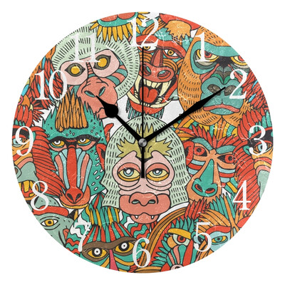 

Wall Clock Arabic Numerals Design Different Monkey Faces Round