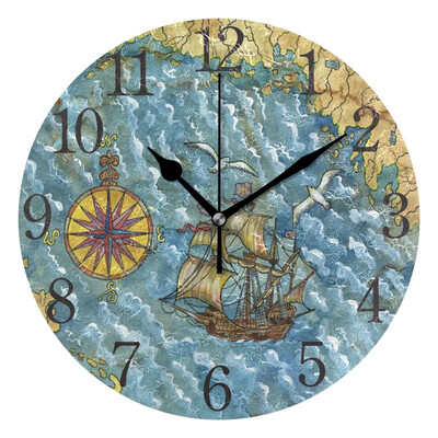 

Wall Clock Treasures Map Round Wall Clock Arabic Numerals Design