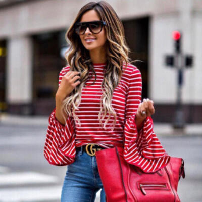 

Autumn Women Long Sleeve Striped Shirt Casual Blouse Pullover Tops T-Shirt