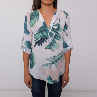 

New Womens 34 Sleeve V neck Floral Tops Ladies Summer Casual Blouse Shirt