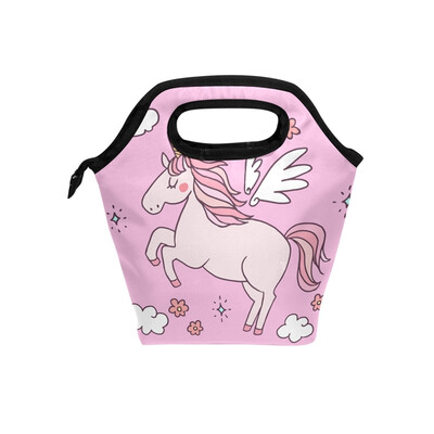 

Lunch Bag Pink Unicorn Tote Travel Picnic Insulated Handbags Portable Zipper Lunch Bag Box