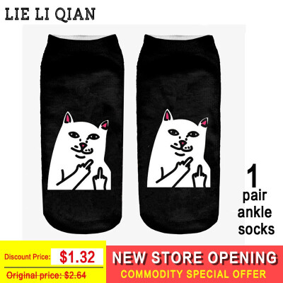 

2018 New Emoji Cartoon Cat Art Female Funny Socks Hot Sale 3d Printed Womens Socks Low Cut Ankle Femme Short Socks Wholesale