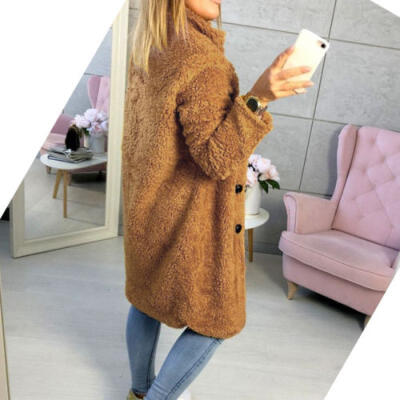 

Womens Fleece Fur Jacket Outerwear Tops Winter Warm Hooded Fluffy Coat Sweater