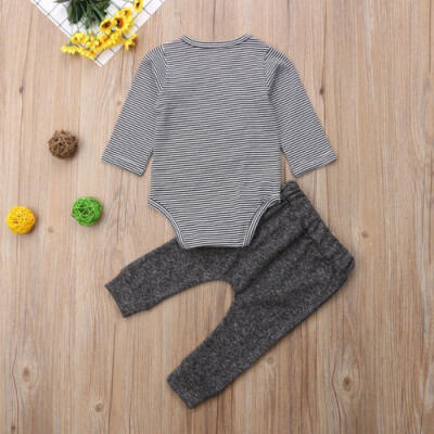 

USA 2Pcs Newborn Baby Boy Stripe Romper Tops Long Pants Outfits Clothes 0-24M