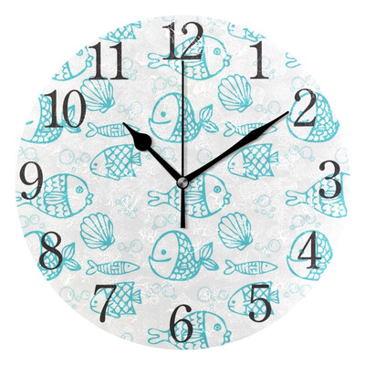 

Wall Clock Arabic Numerals Design Cute Fish Round