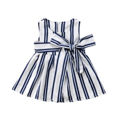 

Striped Baby Kid Girl Bownot Dress Party Pageant Gown Princess Dress Sundress