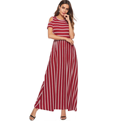 

Sexy Women Formal Prom Long Stripe Dress Evening Party Strapless Shoulder Long Dress