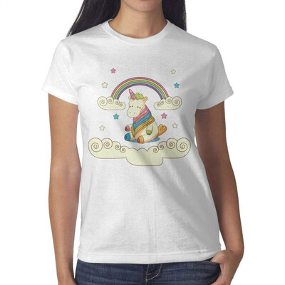 

Cartoon Unicorn Pretty Women White Tshirts Cotton Lightweight T-Shirts