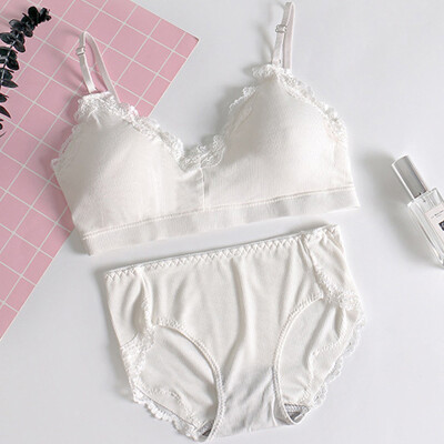 

LAXJOY Langyue 2018 sexy thread cotton no steel ring adjustable shoulder strap back buckle ladies lace bra set LNWX189379 white