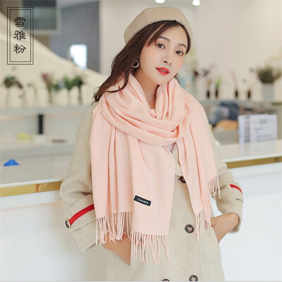 

Scarf female han edition female autumn&winter pure color imitation cashmere neck 250 grams joker long tassel does not drop woo