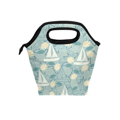 

Lunch Tote Bag White Sailing Travel Picnic Insulated Lunch Handbags Portable Zipper Lunch Bag Box