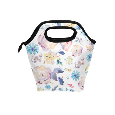 

Insulated Lunch Tote Bag Painting Rose Travel Picnic Lunch Handbags Portable Zipper Lunch Bag Box