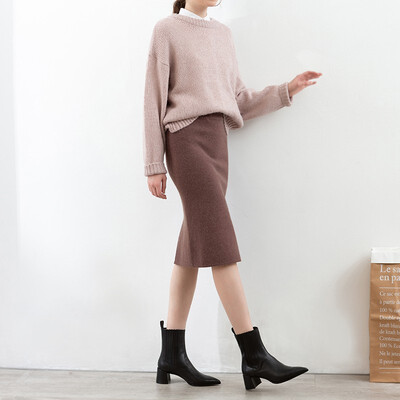 

Canvaus Spring Autumn Women Elegant Casual Skirt Solid Straight Knee-Length Skirts CF8149D
