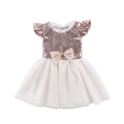 

UK Kid Princess Baby Sequins Girl Dress Lace Tulle Party Gown Bridesmaid Dress