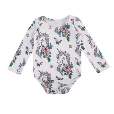 

Newborn Baby Girls Floral Unicorn Long Sleeve Romper Jumpsuit Clothes