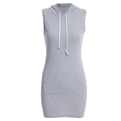 

Casual Hooded Drawstring Sleeveless Pocket Design Hooded Dress for Women