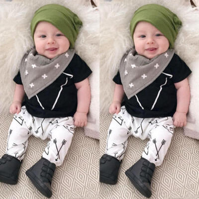 

Newborn Baby Boys Girls Short Sleeve Tops T-shirt Pants Clothes Outfit Set 2Pcs