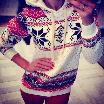 

Womens Christmas Winter Hoodie Sweatshirt Jumper Sweater Hooded Pullover Tops