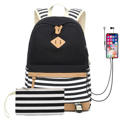 

Shoulder bag womens fashion Korean printed bag middle school students satchel stripe canvas backpack