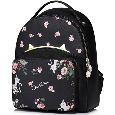 

JUST STAR backpack female cat ears cute design backpack shoulder female casual small fresh college wind backpack JS983-01 Midnight Black