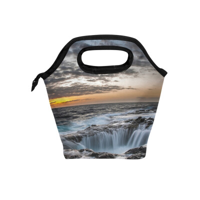 

Lunch Bag River Hole Tote Travel Picnic Insulated Handbags Portable Zipper Lunch Bag Box