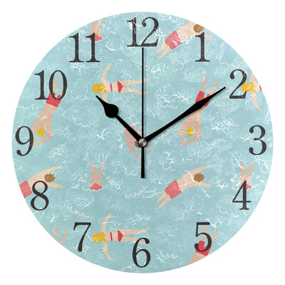 

Wall Clock Arabic Numerals Design Swimming People Round