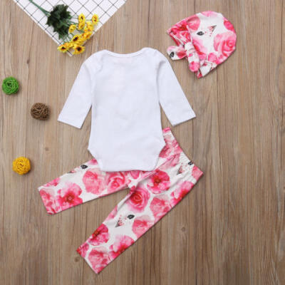 

US Seller Newborn Infant Baby Girls Tops Romper Floral Pants Hat Outfits Clothes