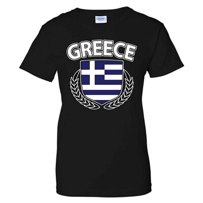 

Greece Flag Crest Olive Wreath Laurel Greek Pride Womens T-Shirt