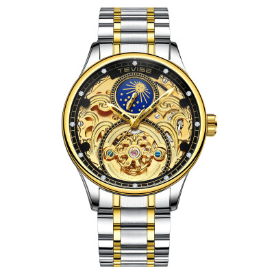 

TEVISE T820A Business Men Automatic Mechanical Watch Moon Phase Time Display Fashion Casual Stainless Steel Strap 3ATM Waterproof