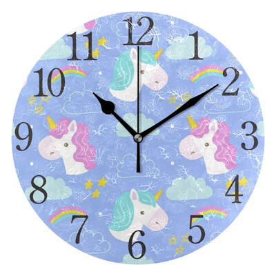 

Wall Clock Rainbow Unicorn Round Wall Clock Arabic Numerals Design